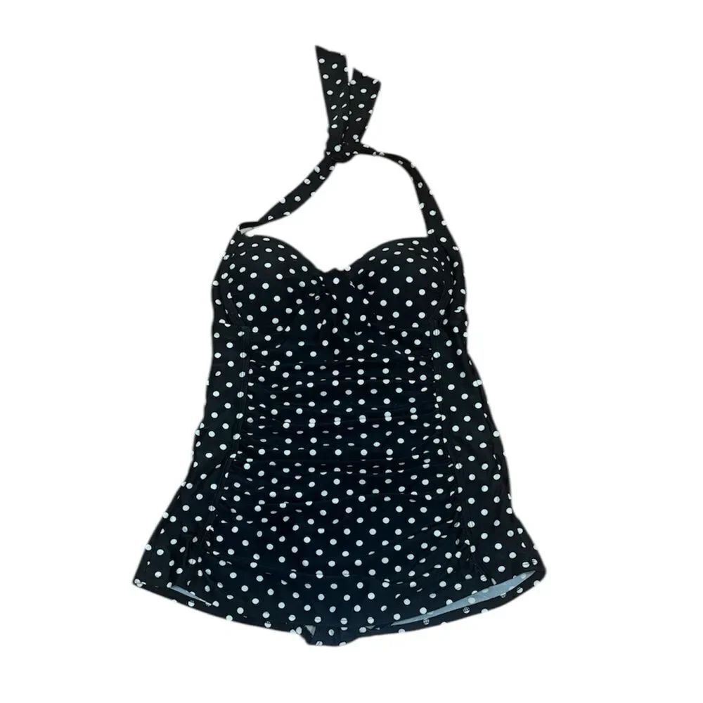 Merona Retro Black and White Polka Dot Swimsuit, skirted, swim dress, Small